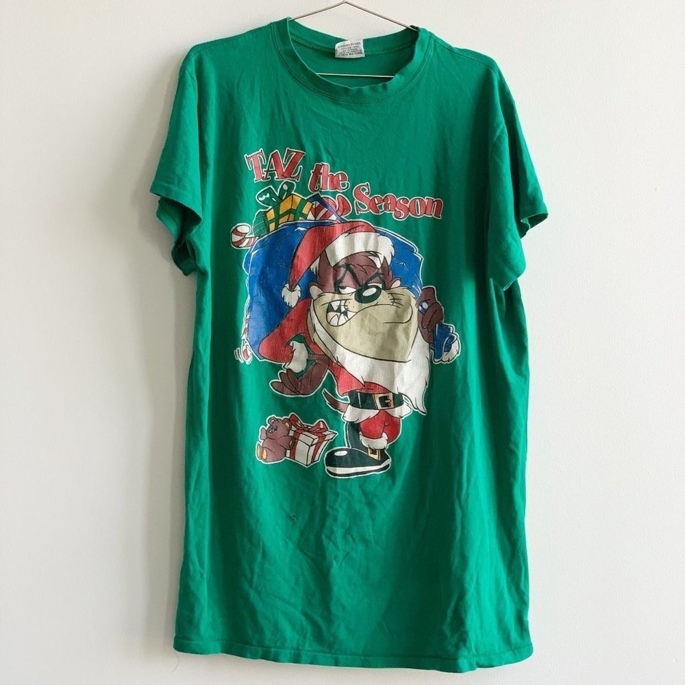 RARE VINTAGE Looney Tunes Taz The Season single stitch Christmas shirt